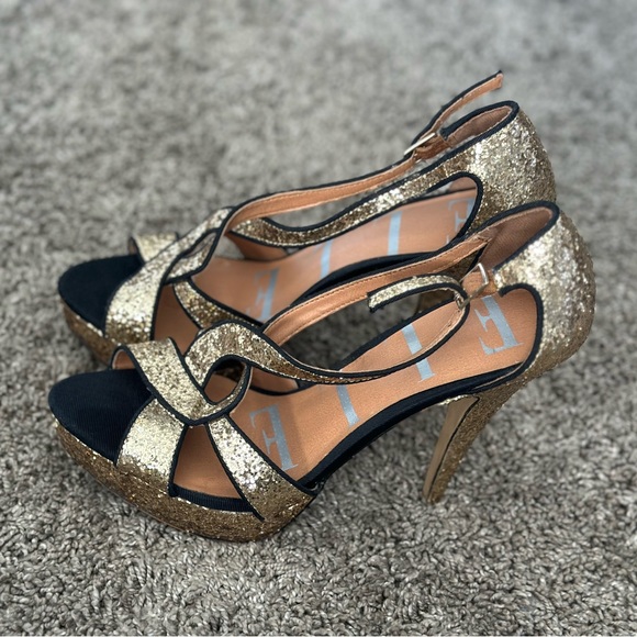 ELLE Gold Statement Shoes Sexy Sparkle Glam Stiletto ELGEMINIGOLD Women's size 8 - Picture 2 of 3